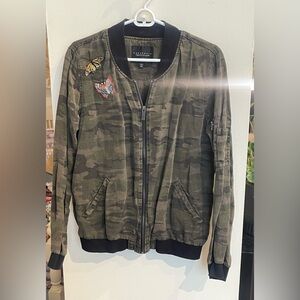 Sanctuary Camo Bomber Jacket with Embroidered Patches